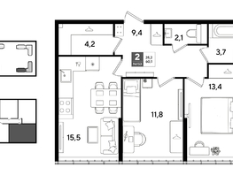 Продается 2-комнатная квартира ЖК ДОГМА ПАРК, литера 21, 60.1  м&sup2;, 10968250 рублей