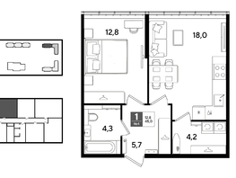 Продается 1-комнатная квартира ЖК ДОГМА ПАРК, литера 22, 45  м&sup2;, 8392500 рублей