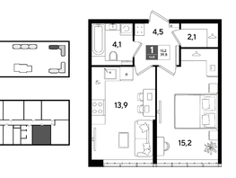 Продается 1-комнатная квартира ЖК ДОГМА ПАРК, литера 22, 39.8  м&sup2;, 7546080 рублей