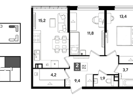 Продается 2-комнатная квартира ЖК ДОГМА ПАРК, литера 22, 59.6  м&sup2;, 10495560 рублей