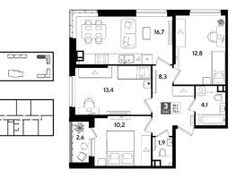 Продается 3-комнатная квартира ЖК ДОГМА ПАРК, литера 22, 70  м&sup2;, 11641000 рублей