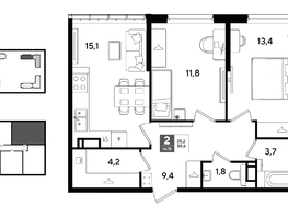 Продается 2-комнатная квартира ЖК ДОГМА ПАРК, литера 22, 59.4  м&sup2;, 10531620 рублей