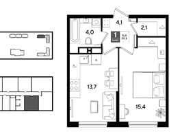 Продается 1-комнатная квартира ЖК ДОГМА ПАРК, литера 22, 39.3  м&sup2;, 7518090 рублей