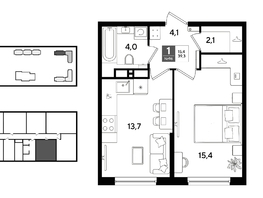 Продается 1-комнатная квартира ЖК ДОГМА ПАРК, литера 22, 39.3  м&sup2;, 7525950 рублей