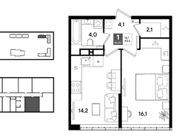 Продается 1-комнатная квартира ЖК ДОГМА ПАРК, литера 22, 40.5  м&sup2;, 7857000 рублей