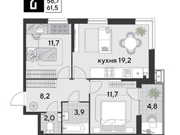 Продается 2-комнатная квартира Героя Дангиреева ул, 61.5  м&sup2;, 10645650 рублей