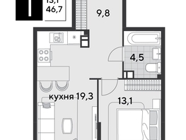 Продается 1-комнатная квартира Героя Дангиреева ул, 46.7  м&sup2;, 8639500 рублей