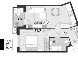 Продается 1-комнатная квартира Героя Дангиреева ул, 51.1  м&sup2;, 8896510 рублей