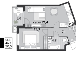 Продается 1-комнатная квартира Героя Дангиреева ул, 50.5  м&sup2;, 8847600 рублей