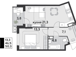 Продается 1-комнатная квартира Героя Дангиреева ул, 50.3  м&sup2;, 8842740 рублей