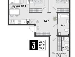 Продается 3-комнатная квартира ЖК Парк Победы 2, литера 20, 92.7  м&sup2;, 14730030 рублей
