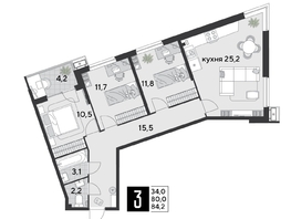 Продается 3-комнатная квартира ЖК Парк Победы 2, литера 21, 84.8  м&sup2;, 13406880 рублей