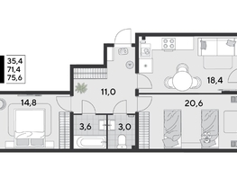 Продается 2-комнатная квартира ЖК Парк Победы 2, литера 21, 75.6  м&sup2;, 11733120 рублей