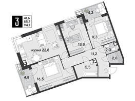 Продается 3-комнатная квартира ЖК Парк Победы 2, литера 21, 95.1  м&sup2;, 15339630 рублей