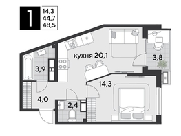 Продается 1-комнатная квартира ЖК Парк Победы 2, литера 21, 49  м&sup2;, 8682800 рублей
