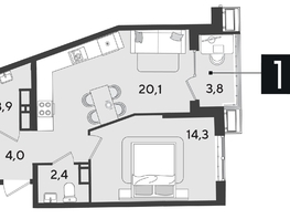 Продается 1-комнатная квартира ЖК Парк Победы 2, литера 21, 49.4  м&sup2;, 8857420 рублей