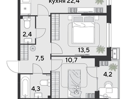 Продается 2-комнатная квартира ЖК Парк Победы 2, литера 21, 65.3  м&sup2;, 11238130 рублей