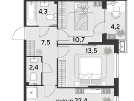 Продается 2-комнатная квартира ЖК Парк Победы 2, литера 21, 65  м&sup2;, 11128000 рублей