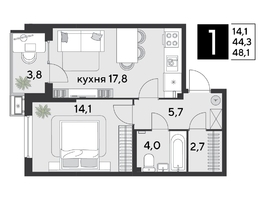 Продается 1-комнатная квартира ЖК Парк Победы 2, литера 21, 48.7  м&sup2;, 9038720 рублей