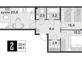 Продается 2-комнатная квартира ЖК Парк Победы 2, литера 21, 68.3  м&sup2;, 11542700 рублей