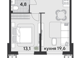 Продается 1-комнатная квартира ЖК Парк Победы 2, литера 21, 44.7  м&sup2;, 8926590 рублей