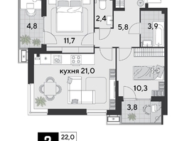 Продается 2-комнатная квартира ЖК Парк Победы 2, литера 21, 67.6  м&sup2;, 11573120 рублей