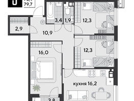 Продается 3-комнатная квартира ЖК Парк Победы 2, литера 21, 79.7  м&sup2;, 12752000 рублей
