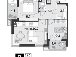 Продается 2-комнатная квартира ЖК Парк Победы 2, литера 21, 67  м&sup2;, 11477100 рублей