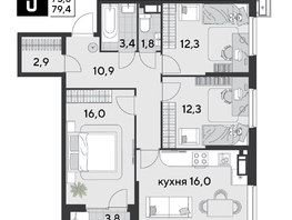 Продается 3-комнатная квартира ЖК Парк Победы 2, литера 21, 79.4  м&sup2;, 12966020 рублей