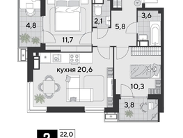 Продается 2-комнатная квартира ЖК Парк Победы 2, литера 21, 66.5  м&sup2;, 11630850 рублей