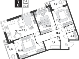 Продается 3-комнатная квартира ЖК Парк Победы 2, литера 28, 96.4  м&sup2;, 14893800 рублей