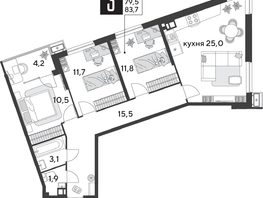 Продается 3-комнатная квартира ЖК Парк Победы 2, литера 28, 83.7  м&sup2;, 12948390 рублей