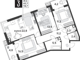 Продается 3-комнатная квартира ЖК Парк Победы 2, литера 28, 94.7  м&sup2;, 14706910 рублей