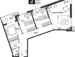Продается 3-комнатная квартира ЖК Парк Победы 2, литера 28, 83.4  м&sup2;, 12977040 рублей