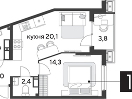 Продается 1-комнатная квартира ЖК Парк Победы 2, литера 28, 48.8  м&sup2;, 8569280 рублей