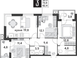 Продается 3-комнатная квартира ЖК Парк Победы 2, литера 31, 82.9  м&sup2;, 13181100 рублей