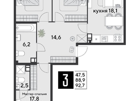 Продается 3-комнатная квартира ЖК Парк Победы 2, литера 30, 93.1  м&sup2;, 14719110 рублей