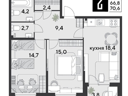 Продается 2-комнатная квартира ЖК Парк Победы 2, литера 30, 71.1  м&sup2;, 11269350 рублей