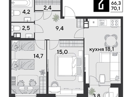 Продается 2-комнатная квартира ЖК Парк Победы 2, литера 30, 70.6  м&sup2;, 11416020 рублей