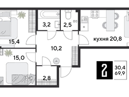 Продается 2-комнатная квартира ЖК Парк Победы 2, литера 28, 69.9  м&sup2;, 11785140 рублей