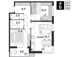 Продается 2-комнатная квартира ЖК Парк Победы 2, литера 28, 63.6  м&sup2;, 10964640 рублей