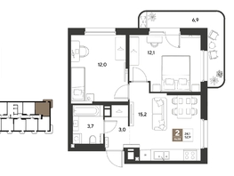 Продается 2-комнатная квартира ЖК ГРЕЙД, литер 13, 52.9  м&sup2;, 10553550 рублей