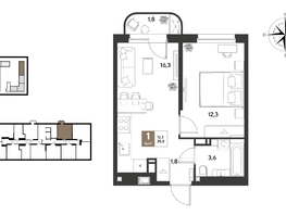 Продается 1-комнатная квартира ЖК ГРЕЙД, литер 13, 35.8  м&sup2;, 7249500 рублей