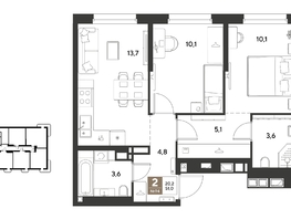 Продается 2-комнатная квартира ЖК ГРЕЙД, литер 13, 51  м&sup2;, 9934800 рублей