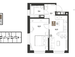 Продается 1-комнатная квартира ЖК ГРЕЙД, литер 13, 35.7  м&sup2;, 7193550 рублей