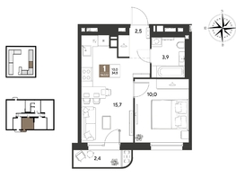 Продается 1-комнатная квартира ЖК ГРЕЙД, литер 13, 34.5  м&sup2;, 7072500 рублей