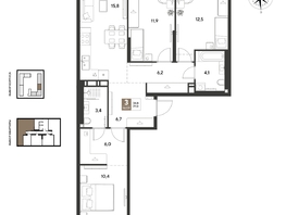 Продается 3-комнатная квартира ЖК ГРЕЙД, литер 13, 77  м&sup2;, 13783000 рублей