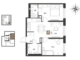 Продается 2-комнатная квартира ЖК ГРЕЙД, литер 13, 48.8  м&sup2;, 9696560 рублей