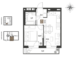 Продается 1-комнатная квартира ЖК ГРЕЙД, литер 14, 39.2  м&sup2;, 7961520 рублей