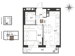 Продается 1-комнатная квартира ЖК ГРЕЙД, литер 14, 38.9  м&sup2;, 7997840 рублей